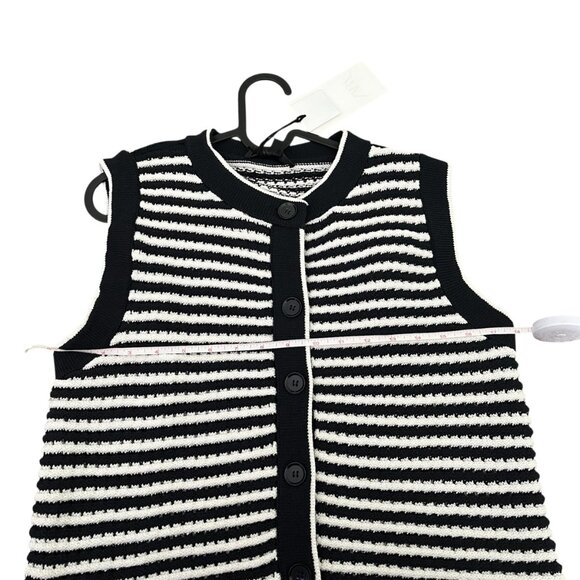 Zara Striped Knit Vest Top Black/White Size Large | Sleeveless Button Front - Picture 9 of 9